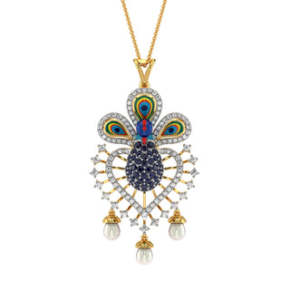 Exquisite Peacock Pendant-Yellow Gold