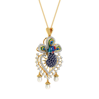 Exquisite Peacock Pendant-Yellow Gold