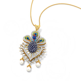 Exquisite Peacock Pendant-Yellow Gold