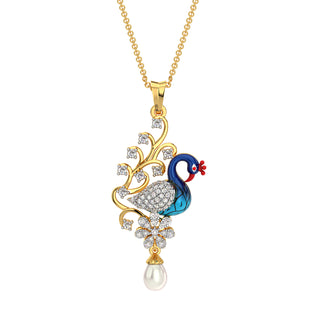Peafowl Diamond Pendant-Yellow Gold