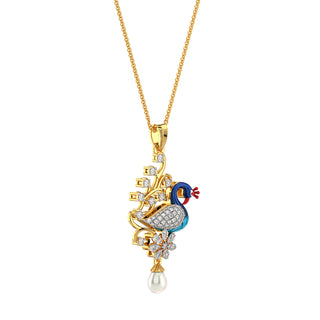 Peafowl Diamond Pendant-Yellow Gold