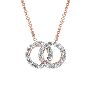 Dual Circle Diamond Chain Necklace-Rose Gold