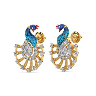 Golden Tail Peacock Earrings-Yellow Gold