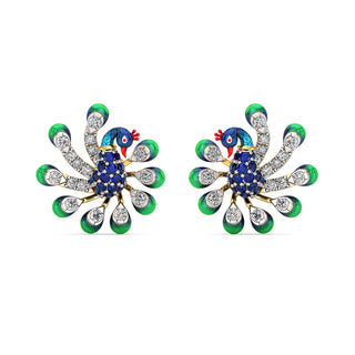 Brilliant Peacock Earrings-Yellow Gold