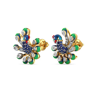 Brilliant Peacock Earrings-Yellow Gold