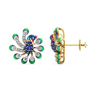 Brilliant Peacock Earrings-Yellow Gold