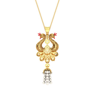 Pearl Cascade Peacock pendant-Yellow Gold
