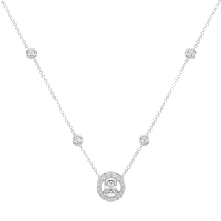 Round Halo Solitaire Chain Necklace-White Gold