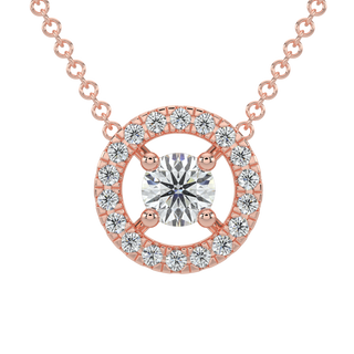 Round Halo Solitaire Chain Necklace-Rose Gold