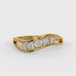 Wave Diamonds Ring-Yellow Gold