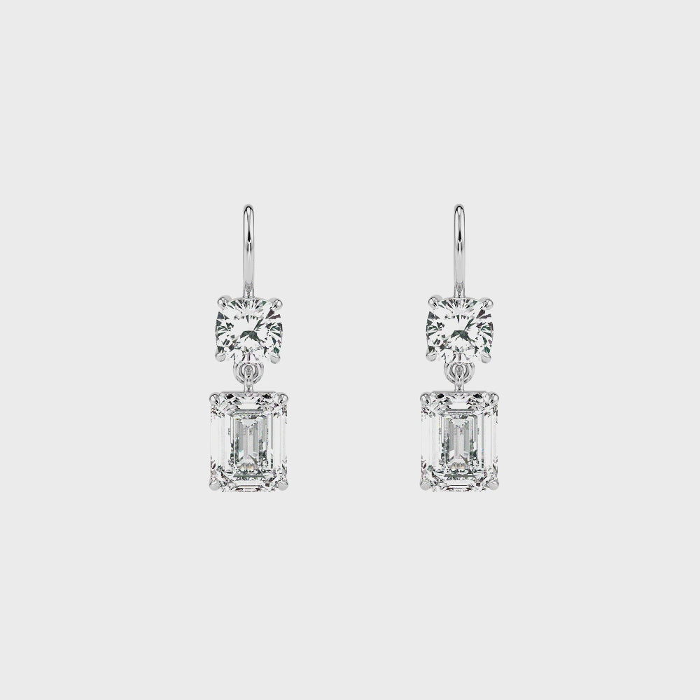 Emerald LGD Solitaire Drop Earrings -White Gold
