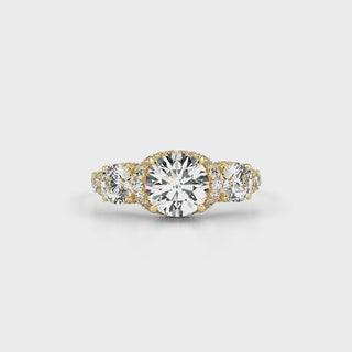 Three Stone Pave Set LGD Solitaire Ring-Yellow Gold