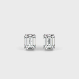 Emerald LGD Solitaire Studs-White Gold