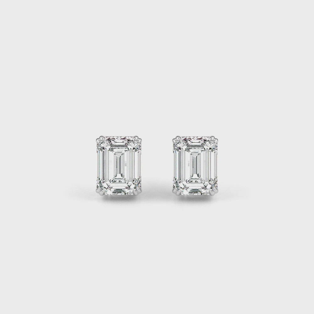 Emerald LGD Solitaire Studs-White Gold