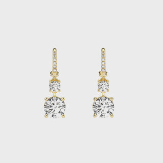 Round LGD Solitaire Drop Earrings-Yellow Gold