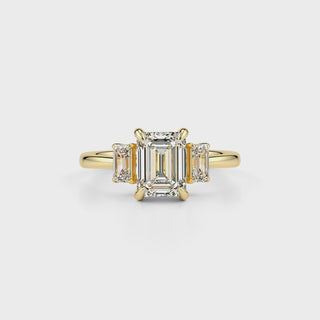 Three Stone Emerald LGD Solitaire Ring-Yellow Gold