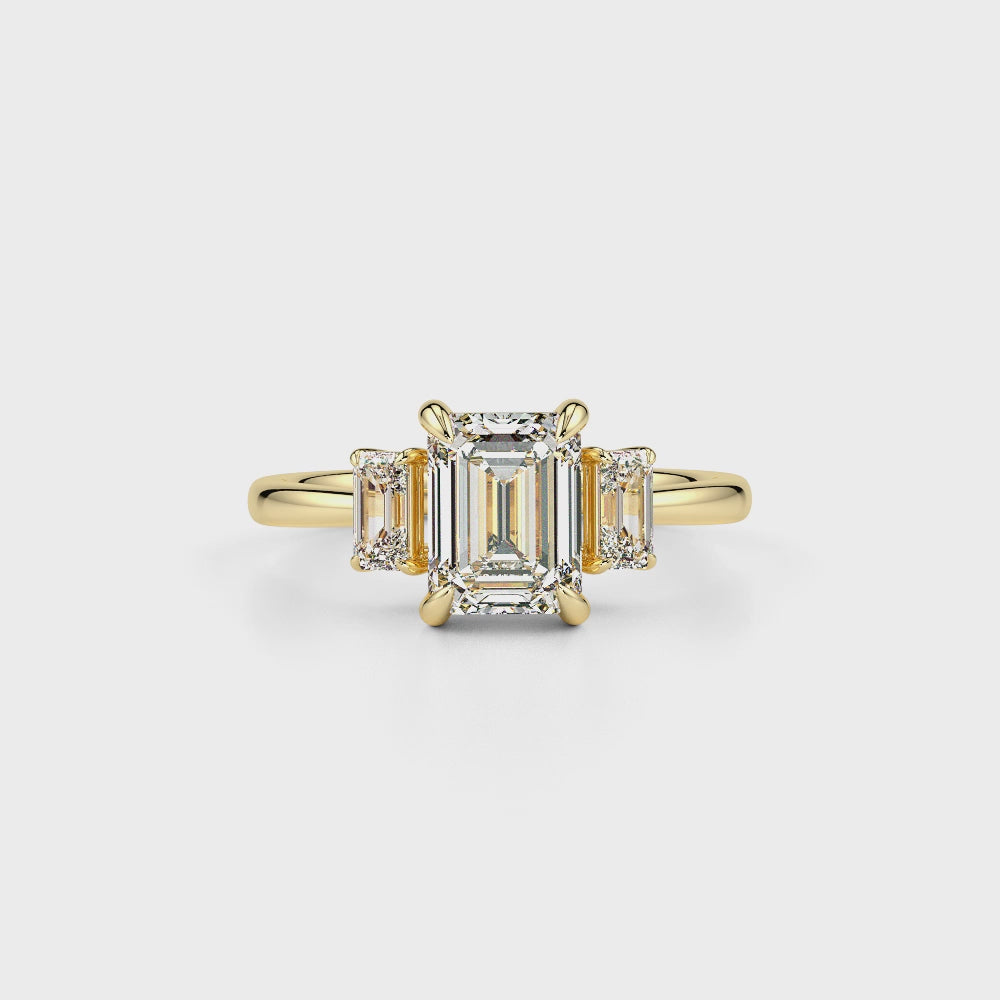 Three Stone Emerald LGD Solitaire Ring-Yellow Gold