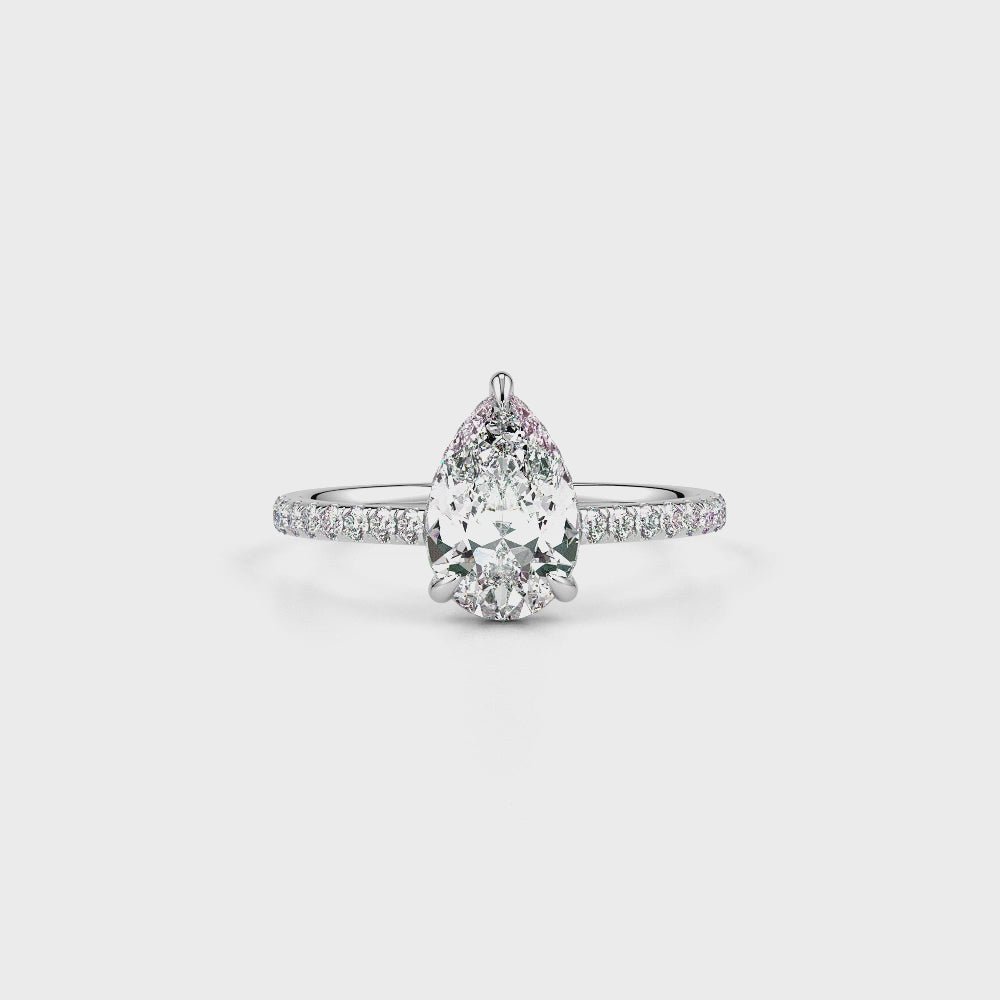 Dewdrop Pear LGD Solitaire Ring-White Gold