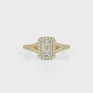 Emerald Halo LGD Solitaire Ring-Yellow Gold