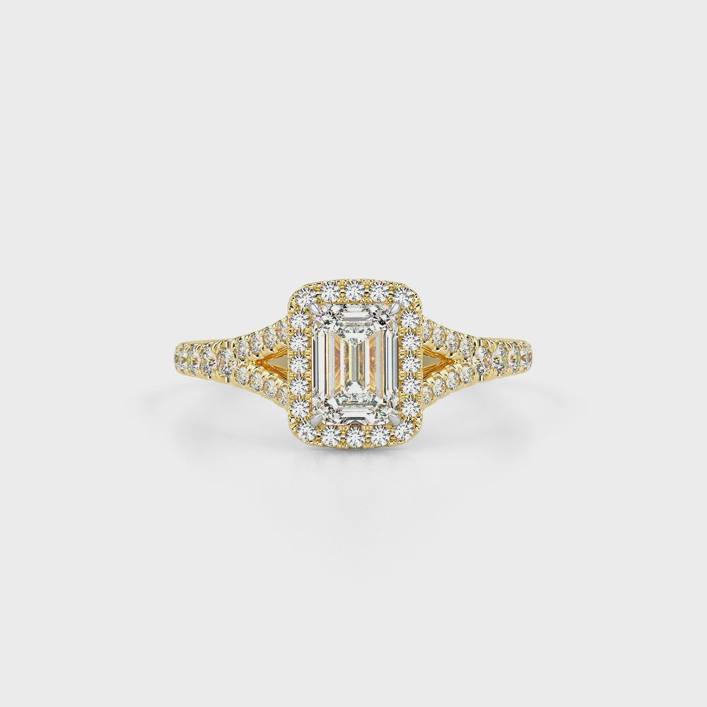 Emerald Halo LGD Solitaire Ring-Yellow Gold