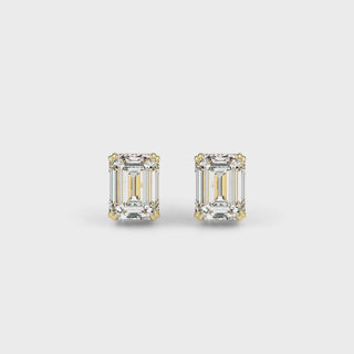 Emerald LGD Solitaire Studs-Yellow Gold