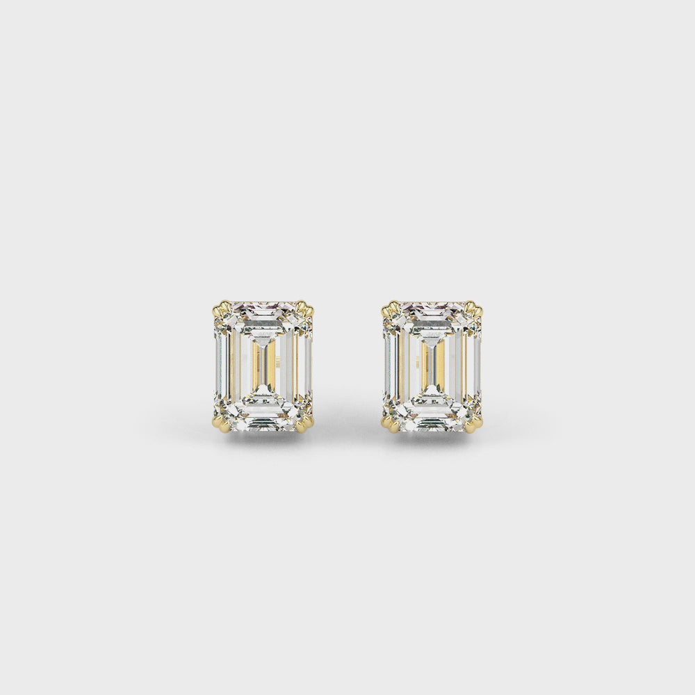 Emerald LGD Solitaire Studs-Yellow Gold
