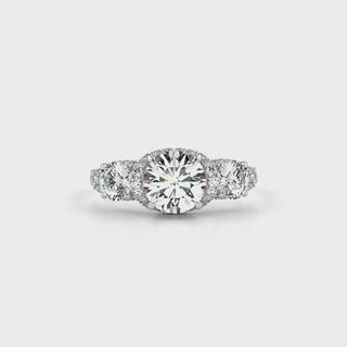 Three Stone Pave Set LGD Solitaire Ring-White Gold
