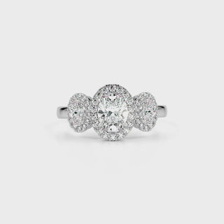 Three Stone Halo LGD Solitaire Ring-White Gold