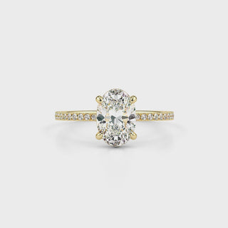 French Pave Oval LGD Solitaire Ring-Yellow Gold