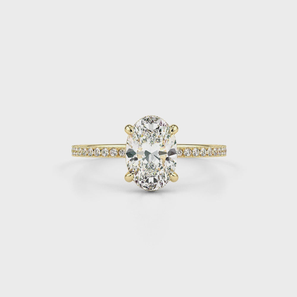 French Pave Oval LGD Solitaire Ring-Yellow Gold