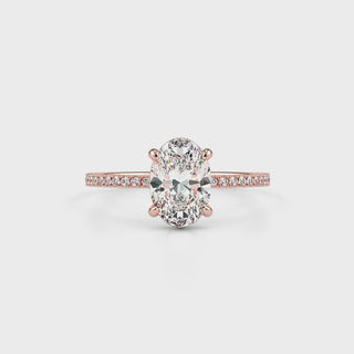 French Pave Oval LGD Solitaire Ring-Rose Gold